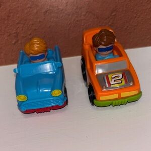 Fisher Price Little People Wheelies set of two - orange number 2 car and blue